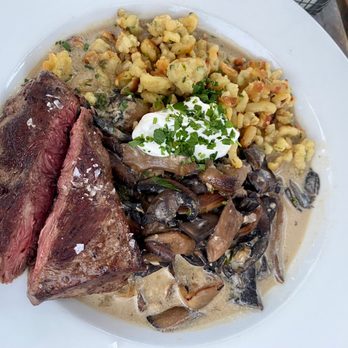 Silver Star Cafe - Mushroom stroganoff with flat iron steak - New American Near Me - Park City, Utah Silver Star Cafe - Mushroom stroganoff with flat iron steak - New American Near Me - Park City, Utah