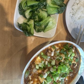 dan modern chinese - Mapo tofu and baby bok choy - Chinese Near Me - Los Angeles, California