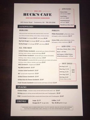 Menu photo 4 Huck's Cafe Commerce, GA