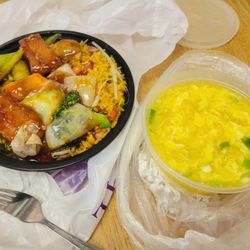 L15 Lunch special: Fish with garlic sauce. Look at that egg drop soup!
