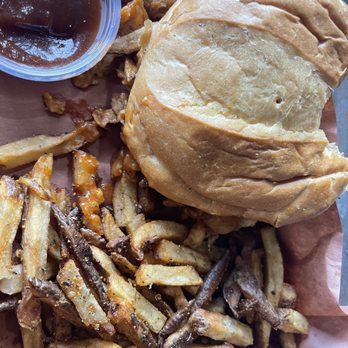 Hippie Hen House - THE PULLED BARB"V"QUE with fries - Seafood Near Me - Murrells Inlet, South Carolina Hippie Hen House - THE PULLED BARB"V"QUE with fries - Seafood Near Me - Murrells Inlet, South Carolina