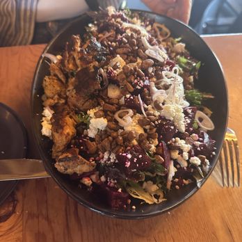 Monkless Belgian Ales - Beet and goat cheese salad with steak add-on. - Belgian Near Me - Bend, Oregon Monkless Belgian Ales - Beet and goat cheese salad with steak add-on. - Belgian Near Me - Bend, Oregon