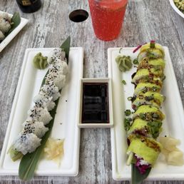 This was the vegan veggie roll and the avocado cucumber roll. This was the vegan veggie roll and the avocado cucumber roll.