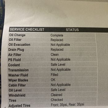 Take 5 Oil Change - Oil change clearly marked complete when it was not - Oil Change Stations Near Me - Tallahassee, Florida
