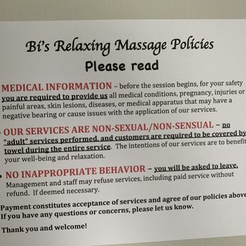 Bi’s Relaxing Massage - store policy - Massage Near Me - Worthington, Ohio