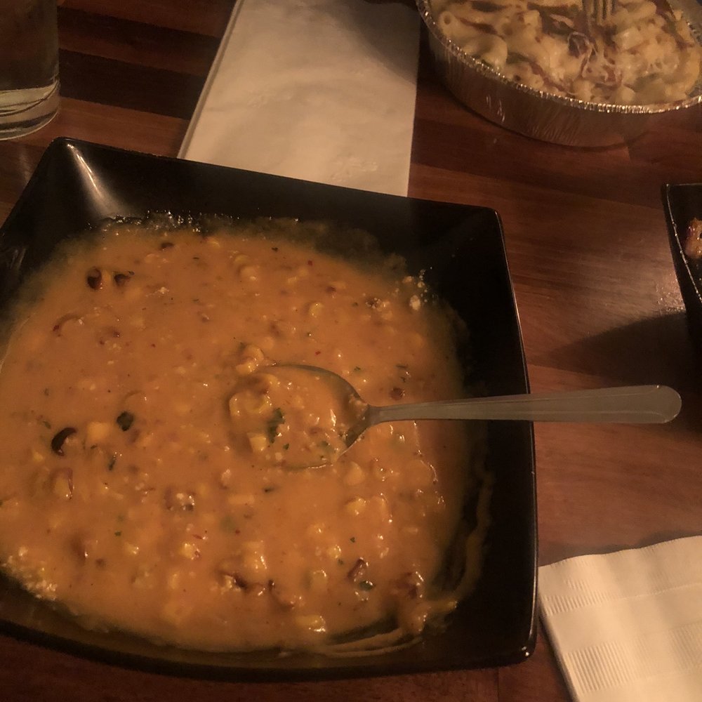 The Backyard - Árbol corn chowder ; Mac n cheese with bacon and andouille sausage - American Near Me - Seabrook, Texas The Backyard - Árbol corn chowder ; Mac n cheese with bacon and andouille sausage - American Near Me - Seabrook, Texas