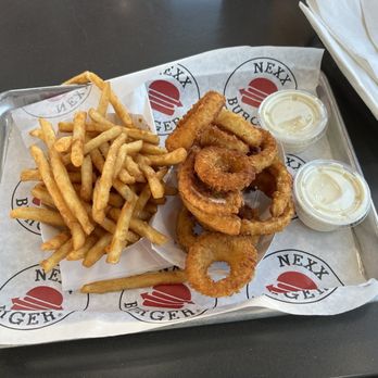 Nexx Burger - Fries and onion rings. Both very tasty! - Burgers Near Me - Orange, California Nexx Burger - Fries and onion rings. Both very tasty! - Burgers Near Me - Orange, California