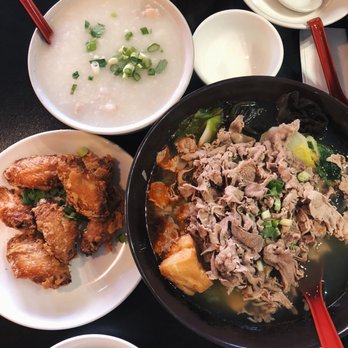 A+ Hong Kong Kitchen - Clock wise: fried chicken, chicken congee, and beef mala tang - Cantonese Near Me - Seattle, Washington A+ Hong Kong Kitchen - Clock wise: fried chicken, chicken congee, and beef mala tang - Cantonese Near Me - Seattle, Washington