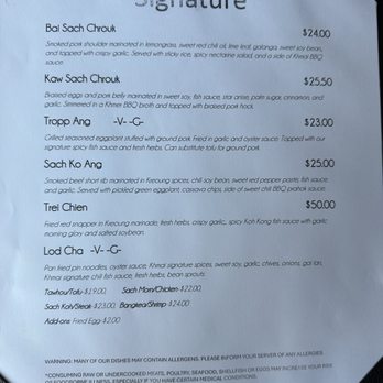 Khmai - Dinner Menu - Signature - Cambodian Near Me - Chicago, Illinois