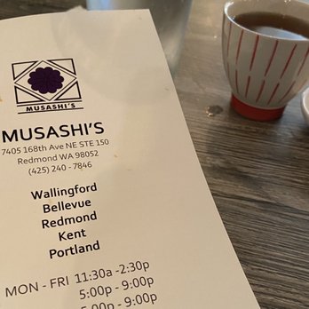Musashi's - Hours and address tea in the background - Japanese Near Me - Bellevue, Washington Musashi's - Hours and address tea in the background - Japanese Near Me - Bellevue, Washington