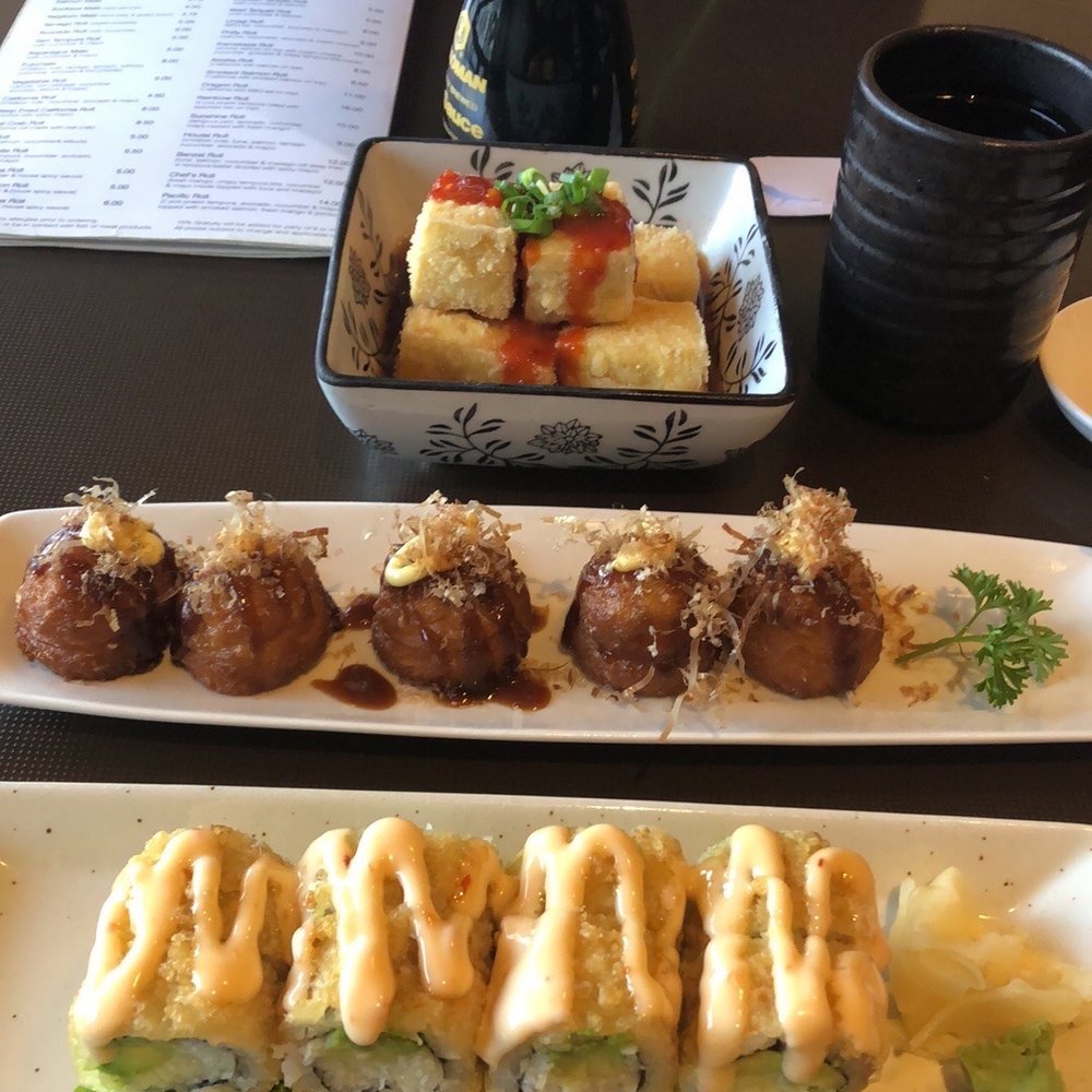 Temaki Sushi - From Top to Bottom: Deep Fried California Roll $8 Takoyaki $8 Spicy Agedashi Tofu $7 - Sushi Bars Near Me - Vancouver, British Columbia Temaki Sushi - From Top to Bottom: Deep Fried California Roll $8 Takoyaki $8 Spicy Agedashi Tofu $7 - Sushi Bars Near Me - Vancouver, British Columbia