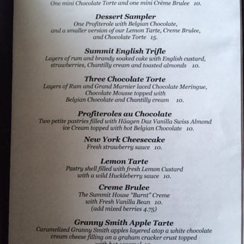 Summit House - dessert menu - Steakhouses Near Me - Fullerton, California