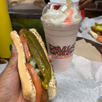 Devil Dawgs - South State - Vegan Dawg & Fresh Strawberry Shake - Hot Dogs Near Me - Chicago, Illinois Devil Dawgs - South State - Vegan Dawg & Fresh Strawberry Shake - Hot Dogs Near Me - Chicago, Illinois