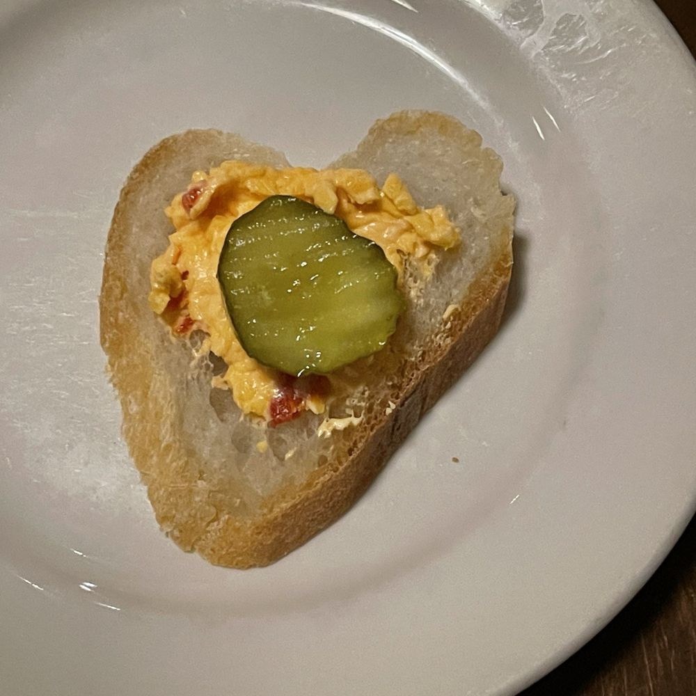Table 50 - Pimento cheese with pickle on heart shaped bread! - New American Near Me - Roanoke, Virginia Table 50 - Pimento cheese with pickle on heart shaped bread! - New American Near Me - Roanoke, Virginia