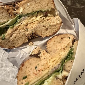 Isaac's Bagels - Tuna and Chips on everything Bagel w onions, lettuce and mayo - Bagels Near Me - Durham, North Carolina