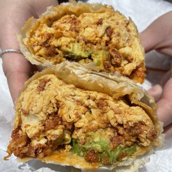 Painted Dough - Chorizo & egg burrito w/ avocado (extra charge) - Donuts Near Me - Chino, California