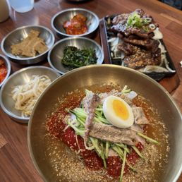 Spicy noodles and galbi Spicy noodles and galbi