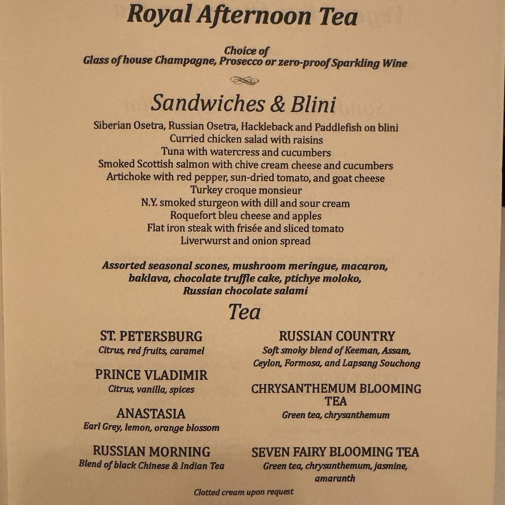 The Royal afternoon team menu