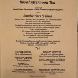 The Royal afternoon team menu