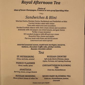 The Russian Tea Room - The Royal afternoon team menu - Tea Rooms Near Me - New York, New York