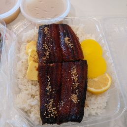 Unagi Don (grilled eel), miso soup Unagi Don (grilled eel), miso soup