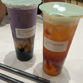 The Alley - ube taro brown sugar boba and strawberry green tea with jelly - Cafes Near Me - Austin, Texas