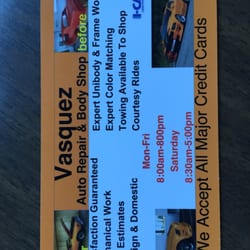 Vasquez Auto Repair & Body Shop - Shop Hours