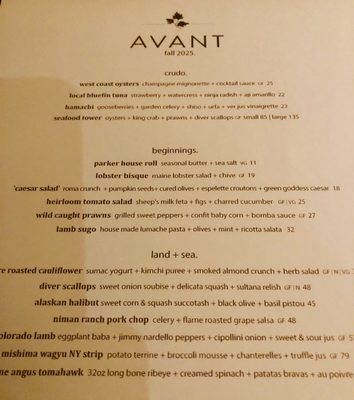 Menu photo 6 AVANT Restaurant San Diego, CA Menu photo 6 AVANT Restaurant San Diego, CA