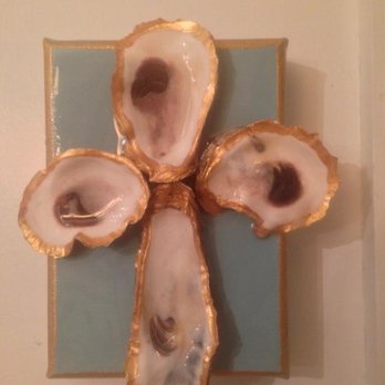 The Garage Studio - Oyster Art Crosses on canvas made at the studio in Point Clear - photo from the business - Gift Shops Near Me - Point Clear, Alabama