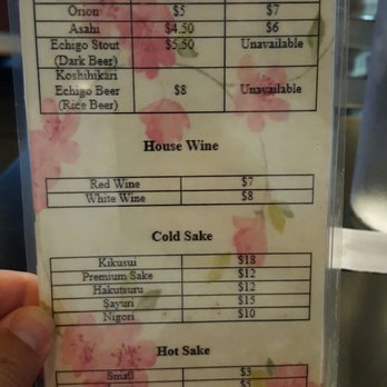Harumi - Alcohol menu on table.  No draft beer. - Japanese Near Me - Phoenix, Arizona