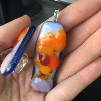 Old Town Artisan Studios - The Lovely Reds piece. It was her first glass class. These earings perfectly represent her. Teacher: Stephen2/4/17 - Art Classes Near Me - La Quinta, California