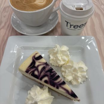 Trees Organic Coffee - Blueberry cheesecake & medium latte - Desserts Near Me - Burnaby, British Columbia