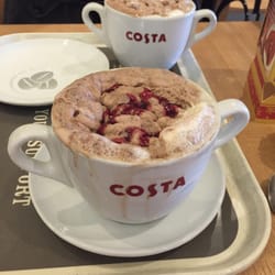 Costa Coffee - Tiramisu latte (at the back), Black Forest hot chocolate (at the front)