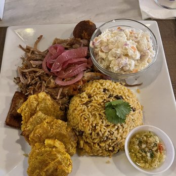 Counter & Bodega - Pernil, rice w/gondules and potateo salad - Latin American Near Me - New York, New York Counter & Bodega - Pernil, rice w/gondules and potateo salad - Latin American Near Me - New York, New York