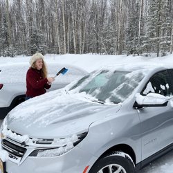 Alaska Auto Rental - Scraping snow off the Equinox, a daily duty for us!