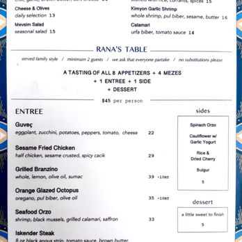 Rana Fifteen - Menu - Mediterranean Near Me - Brooklyn, New York