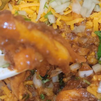 Big Tomy's - Hot chili cheese fries with onions and cilantro  Yes the cheese did melt - Burgers Near Me - Los Angeles, California
