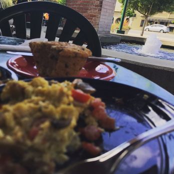Cafe Borrone - Farm muffin, scrambled mushroom  tomato , and potatoes. - Breakfast & Brunch Near Me - Menlo Park, California