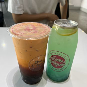 Devil & Angel Desserts - thai iced tea with boba and blue lagoon with grass jelly - Ice Cream & Frozen Yogurt Near Me - Folsom, California