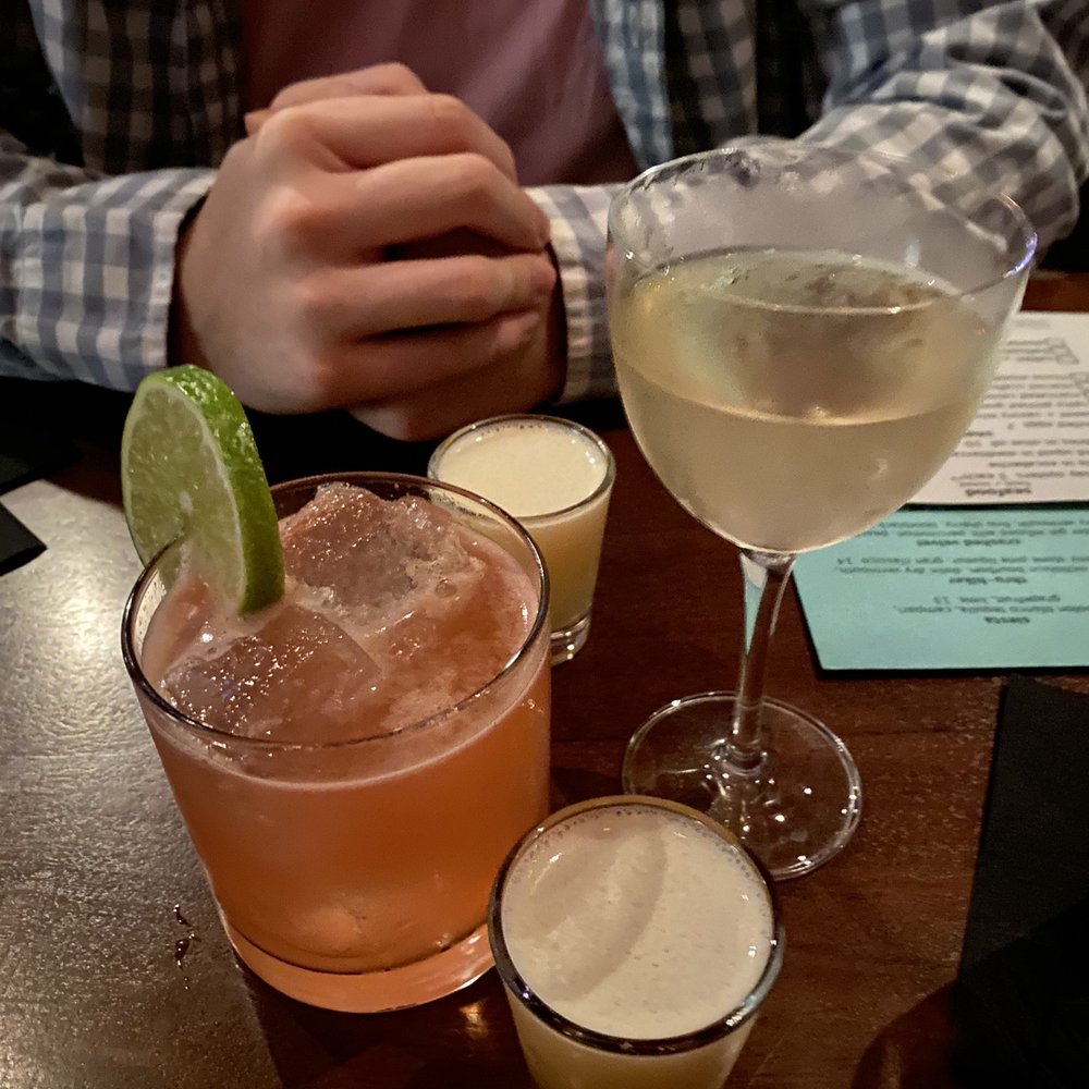 The Eddy - Grapefruit Drink (Left) Persimmon drink (Right) Daquiri Shots - Cocktail Bars Near Me - Providence, Rhode Island The Eddy - Grapefruit Drink (Left) Persimmon drink (Right) Daquiri Shots - Cocktail Bars Near Me - Providence, Rhode Island