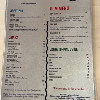 Gom Ramen - Menu - Noodles Near Me - El Paso, Texas