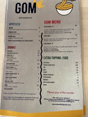 Menu photo 1 Gom Ramen El Paso, TX
