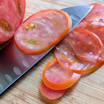 Mission Cutlery - Cuts tomato as thin as you want, the edge is insane now! - Knife Sharpening Near Me