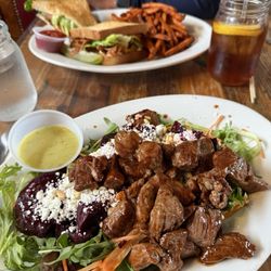 The Hideaway - Blt and sweet potato fries plus the best and goat cheese salad special with steak tips