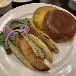 Hamburger and Rosemary Potato wedges.