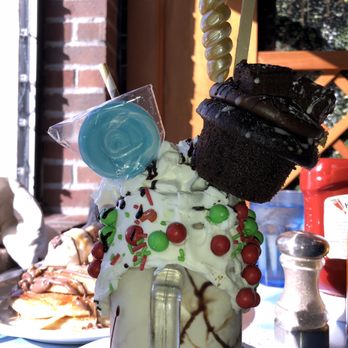 Brownstone Pancake Factory - New Years Celebration Cupcake insane milkshake (1). A weekly unique milkshake, features vanilla ice cream, and candy. (1/6/2019) - Breakfast & Brunch Near Me - Edgewater, New Jersey