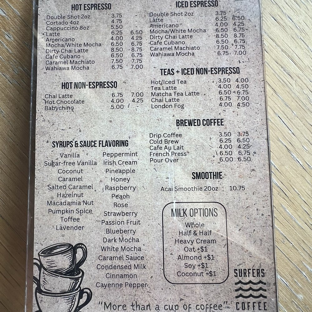 Surfers Coffee - Drink menu - Music Venues Near Me - Wahiawa, Hawaii