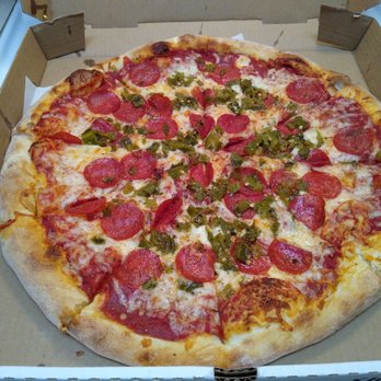 Pizza Castle - 16" pepperoni and green chile - looks beautiful! - Pizza Near Me - Albuquerque, New Mexico
