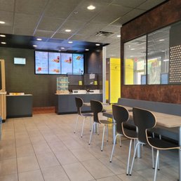 tables and chairs in a restaurant
