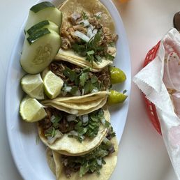 Four tacos. I don't like fish tacos, but my wife said hers was great and fresh. Four tacos. I don't like fish tacos, but my wife said hers was great and fresh.